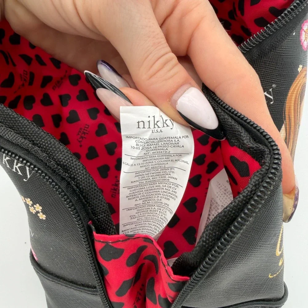 Nikky by Nicole Lee Fashion Girl Cosmetic Makeup Bag Black Heart Print Lining